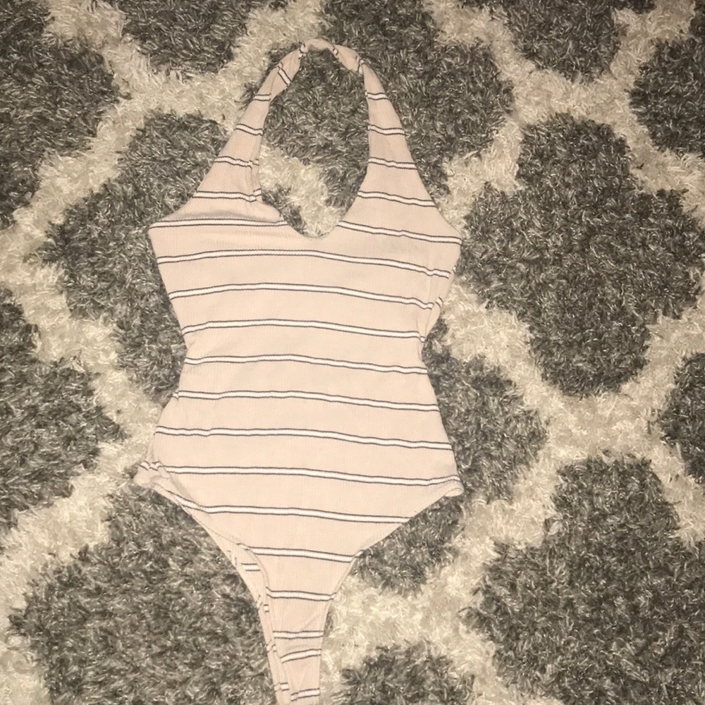 striped halter bodysuit